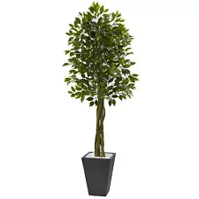 Nearly Natural 6.5’ Ficus Tree with Slate Planter UV Resistant Indoor Outdoor