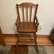 Vintage Handmade Oak High Chair With Side Arms Mid 20 Th Century