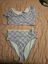 Hot Topic Plaid Pastel Goth Punk Lolita Wednesday Addams 2 Piece Bathing Suit M