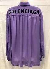 BALENCIAGA Lavender Pussy Bow Back Logo Blouse 36 4 $950