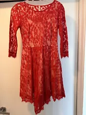 Free People Floral Red Lace Dress Asymmetrical Size 0 $128