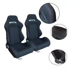 Universal Set of 2 Racing Seats Pair Black Reclinable Bucket Sport Seats