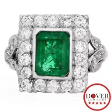 GIA Deco Diamond 3.10ct Emerald 18K Gold Engagement Ring 7.9 Grams NR