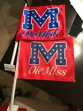 2 Vintage Ole Miss Football Car Window Flags Banners Mississippi