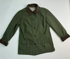 LL BEAN Women’s Chore Barn Jacket Coat 267093 Green Flannel Lined Size XS Reg