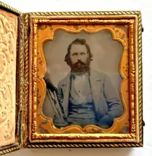 New ListingUnusual Ambrotype Handsome Man Holding Crutches, Civil War Veteran with Injury?