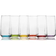 Lav Drinking Glasses Set of 6, Colorful Base Glass Tumblers, 16.25 Oz (480 cc)