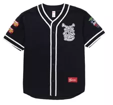 SUPREME:) SS21 Patches Denim Baseball Jersey Black MEDIUM 100% NEW AUTHENTIC