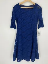 Chris McLaughlin Dress Size 8 Floral Lace Navy Blue 3/4 Sleeve