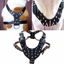 Spiked Studded Genuine Leather Dog Harness For Large Dogs Pitbull Mastiff Boxer