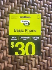 $30 Card Straight Talk Wireless Basic Smart Phone Plan Unlimited 30-Day Plan