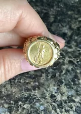 14 K Gold Nugget And 5 Dollar American Eagle Coin Men’s Ring