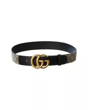 Gucci Double G Buckle Gg Supreme Canvas & Leather Belt Men's 70