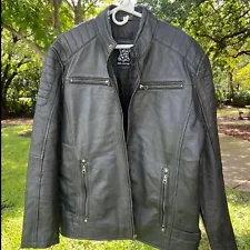 Hleatherjackets.com Black Biker Jacket 100% Leather, Mens Large