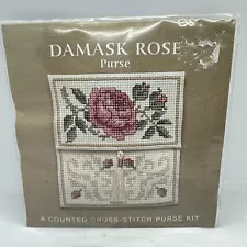 TEXTILE HERITAGE Counted Cross Stitch Kit Damask Rose PURSE with Tassel