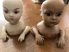 Two Vintage Porcelain Doll Heads, Shoulders And Arms