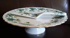 "ANDREA by SADEK" LOVELY CAKE STAND & SERVER, VINE & BERRIES GOLD TRIM 10.5" EXC