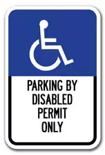 Parking By Disabled Permit Only w/ Handicapped Symbol Sign 12"x18" Hvy Ga.Alum