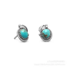 1 Pair Women Simulated Turquoise Stone Ear Stud Snails Earring Jewelry