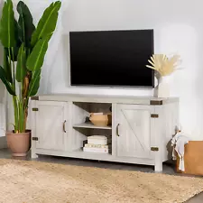 Modern Farmhouse Barn Door TV Stand for TV's up to 65", Rustic Stone Gray