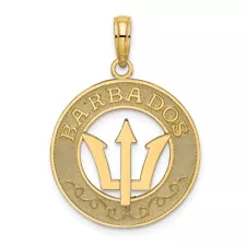 14k Yellow Gold BARBADOS w/Trident Spear Circle Charm Pendant for Women 1.69g