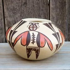 Native American-Authentic Hopi Hand Coiled Pot with Moth Design-Adelle Nampeyo