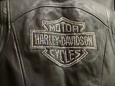 New No Tags Woman’s Harley Davidson Black Leather Jacket W/ Rhinestones Medium