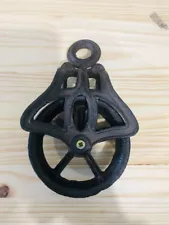 Rustic Pulley Cable Wheel Farmhouse Country Home Decor Cast Iron Hanging Barn