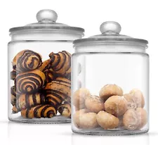 JoyJolt Elegant Cookie Jar. 2 Large Glass Jar With Lid. Jars for Kitchen Coun...