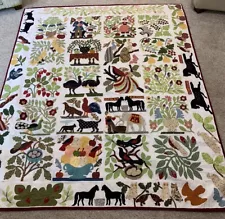 Queen Size Appliqué Quilt Horses Fruit Trees Birds Flowers Insects ONE OF A KIND