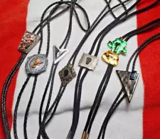 Bolo Ties LOT of 7 Miscellaneous Designs Buck Cactus Glass Stones Nice Tips