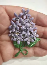 Vintage Purple Enamel Rhinestone Flower Bouquet Brooch Pin J3