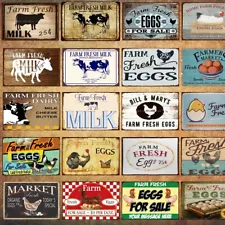 Fresh Milk Vintage Metal Tin Signs Eggs Farm Hanging Art Wall Decor Poster