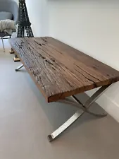 modern large rectangle acacia wood coffee table w/ steel frame base