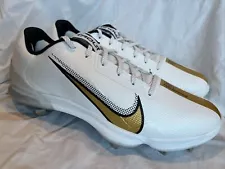 NIB Men Sz 14 White Gold Black Nike Force Zoom Trout 7 Pro Baseball Cleat