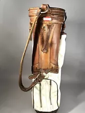 Vintage Spalding Tooled Leather White & Brown Golf Bag USA