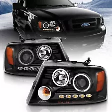 For 2004-2008 Ford F150 Led Halo Ring Projector Black Headlights Set