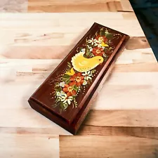 Hand Painted Rectangular Wooden Box 2 Piece Jewelry Pencil Trinket Flowers Chick