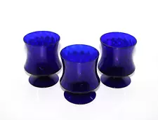 3 Pc VTG Hand Blown Cobalt Blue Footed Water Goblet Glasses Short Stemmed 4.5"