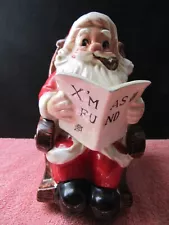 VINTAGE SANTA CLAUS ROCKING CHAIR CERAMIC XMAS FUND BANK