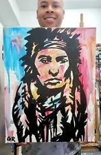 CORBELLIC ORIGINAL PAINTING 16X20 NATIVE AMERICAN PORTRAIT ABSTRACT LARGE ART