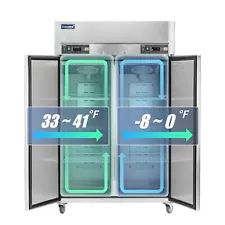 48" Commercial Fridge Freezer Combo, 2 Door, Stainless Steel, 36 Cu.ft