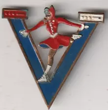 SALE! "V FOR VICTORY" BRASS PIN ICE-SKATER SONJA HENIE