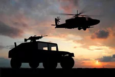 Military Armored Vehicle Helicopter Over Sunset Photo Art Print Poster 18x12