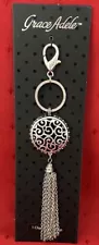 Grace Adele Silvertone Clip-On Purse Charm Keychain 7” Long NEW