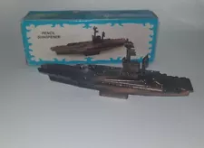 Vintage Metal Die Cast AIRCRAFT CARRIER Antique Pencil Sharpener w/ Original Box