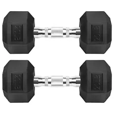 Hex Dumbbells Rubber Coated Cast Iron Hex Black Dumbbell Free Weights for Exe...