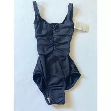 NWT black tank ruched leotard, P521, dance wear