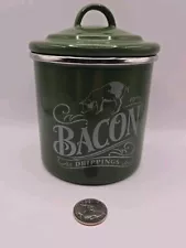 Bacon Dripping Grease Container Enamel On Steel Farmhouse Kitchen Dark Green