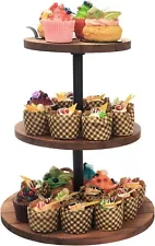 3 Tier Wood Cake Stand Large Serving Tray Wooden Rustic Cupcake Stand for 24 Cup